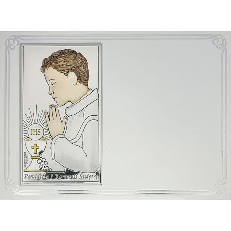 Bild zur Heiligen Kommunion, Silber mit Gravur, Erinnerung an die Erstkommunion für einen Jungen, Farbe  Größe: 13x18 cm  Artikelnummer: VL832/4COL