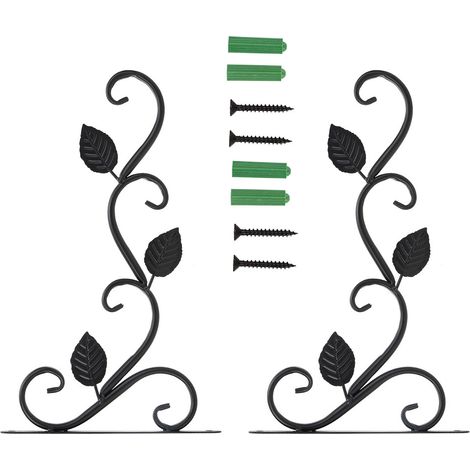 Lot de 2 crochets muraux en fer de style européen pour pots de fleurs, décoration de jardin (noir) (1/5)