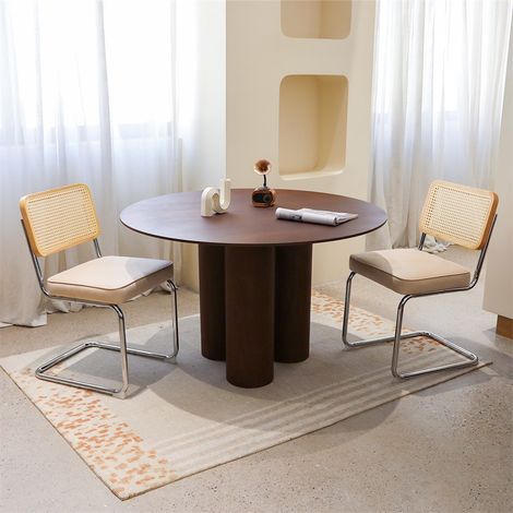 Lote de 2 sillas de comedor - Estilo Breuer en terciopelo y ratán con patas de patín cromadas para cocina - Beige
