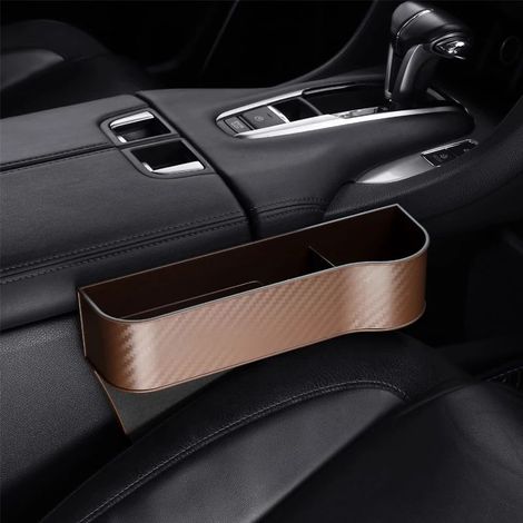 (Marron droit) Organisateur de remplissage d'espace entre les sièges avant, avec boîte de rangement et console centrale en plastique de qualité supérieure et porte-gobelets. (1/5)