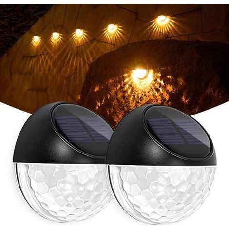Lot de 2 lampes solaires pour clôture, jardin, extérieur, lumières murales LED étanches à énergie solaire pour mur, jardin, terrasse, clôture, cour (1/5)