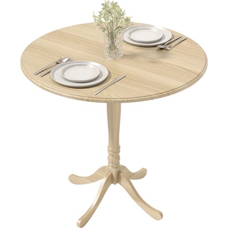 Table à manger ronde 80 cm pour 4 personnes, table de cuisine moderne, piètement en acier, plateau bois naturel