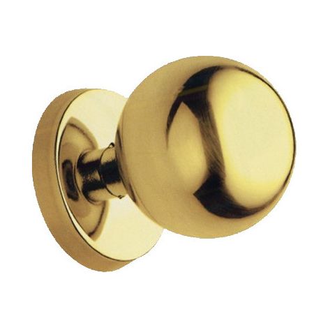 Pomolo esférico para puerta – A.740 – Latón pulido Ø70 mm con roseta Ø60 mm