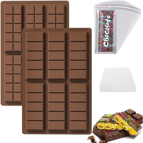 2er Pack hitzebeständiges Backwerkzeug Set Schokoladenform aus lebensmittelechtem Silikon 2 DIY Schokoladenformen + 100 OPP Beutel + 1 Schaber Sc (1/5)