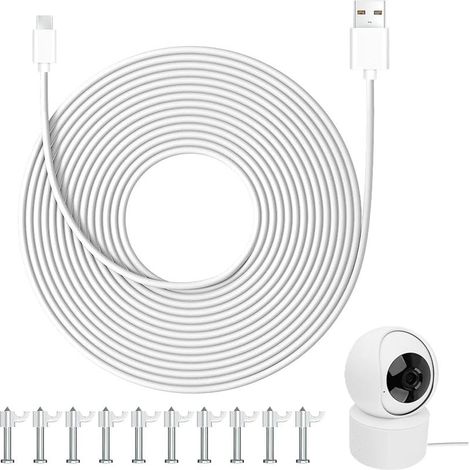 Câble USB-C 10m 66W Charge Rapide, Rallonge d'alimentation Compatible Caméras de Sécurité Mi et Autres Marques, PVC Résistant, Installation Facile avec 20 Pinces (1/5)