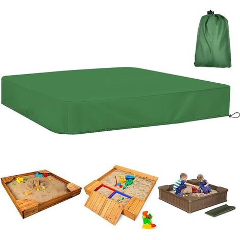 Couverture de Bac à Sable 155155CM Housse Bac à Sable avec Cordon de Serrage Couvre Bac à Sable en Tissu Oxford Bâche de Protection pour Bac à Sable Étanche pour Piscine Jardin, Vert (1/5)
