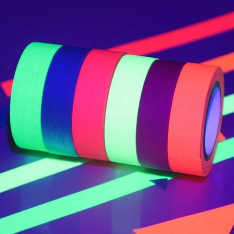 Ruban Adhésif Néon Fluorescent 6 Couleurs Réactif aux UV Idéal pour Événements, Décorations et Scènes Blacklight (6 Pièces) (1/4)