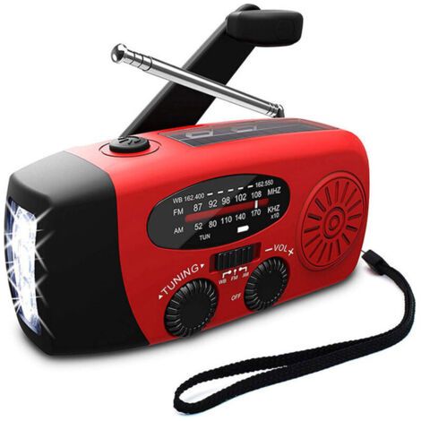 Radio d'urgence à manivelle avec lampe de poche, radio météo portable AM/FM NOAA, batterie externe 2000 mAh pour extérieur, camping, urgence, rouge (1/4)