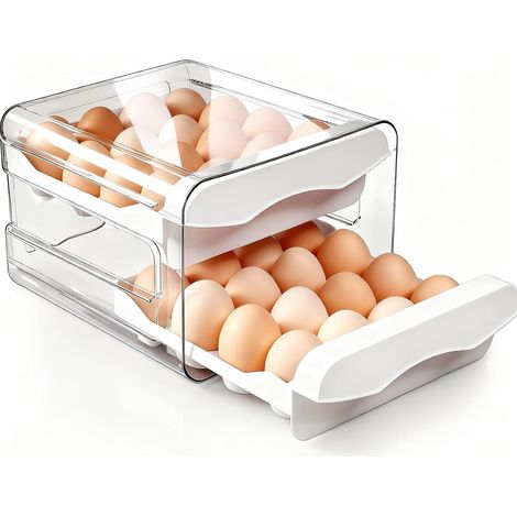 Boîte à œufs pour 32 œufs - Boîte à œufs transparente en plastique pour réfrigérateur - Tiroir à œufs avec couvercle - Range-œufs peu encombrant pour stocker des œufs frais - Blanc/transparent (1/5)