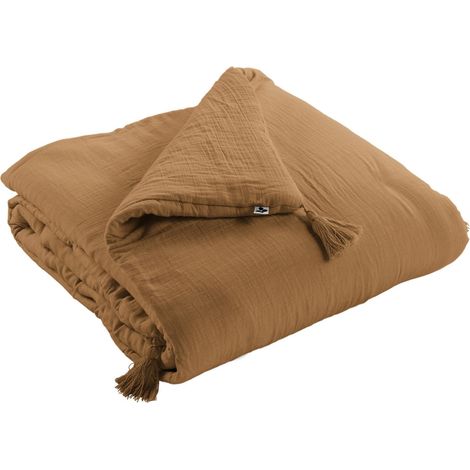 Bout de lit double gaze de coton Luxe 90 x 200 cm Gaia Camel (1/2)