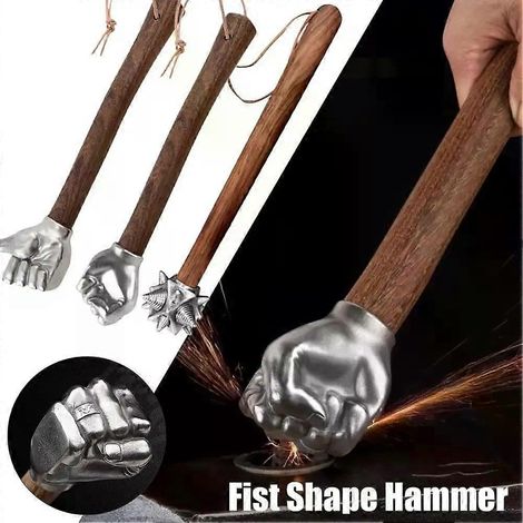 Marteau multifonction créatif en acier inoxydable de 35 cm en forme de poing avec manche en bois, idéal pour la maison, le camping et les activités de plein air. Convient également pour une utilisatio (1/4)