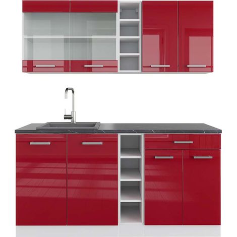 Cucina completa R-Line, Bordeaux lucido/bianco, 160 cm , PL Antracite, Vicco