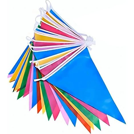 Lot de 10 guirlandes de fanions colorées, guirlandes décoratives à suspendre, longueur 50 m, pour l'extérieur (1/5)