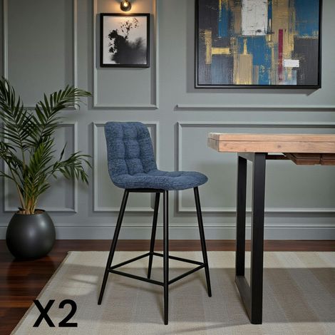 Chaise de bar bleue motif damier (lot de 2) LOMBARDIE (1/5)