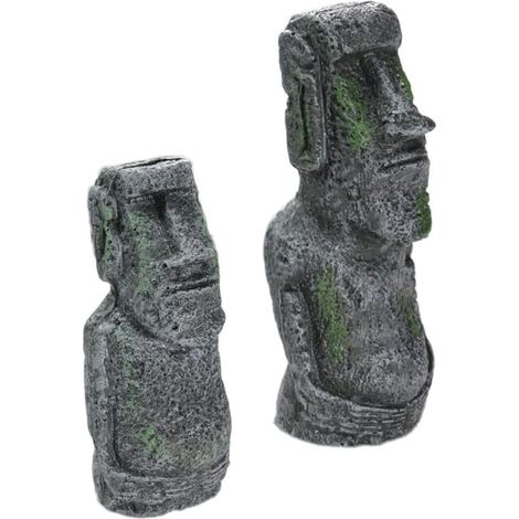 Lot de 2 Statues Anciennes en Forme de tête d'île de Pâques pour Aquarium, décoration d'intérieur ou de Bureau (1/5)