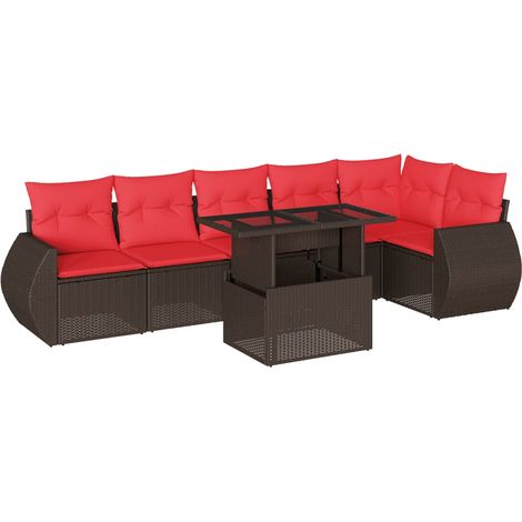 Maison Exclusive - 7-teiliges Gartensofa-Set mit Kissen, braun, P