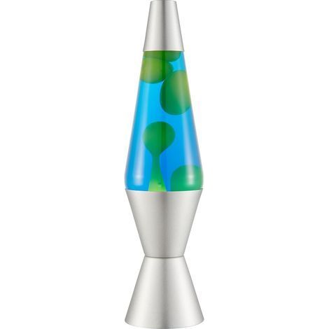 Lampe Lava, cire verte, liquide bleu, socle et capuchon argentés, lampe à mouvement de marque originale de 37CM (1/4)