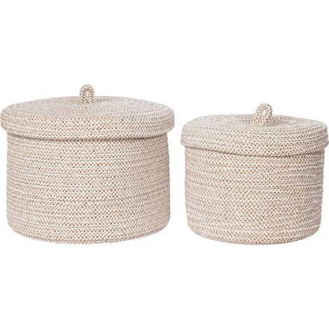 SYBELLE - Lot de 2 paniers ronds en coton beige avec couvercles (1/5)