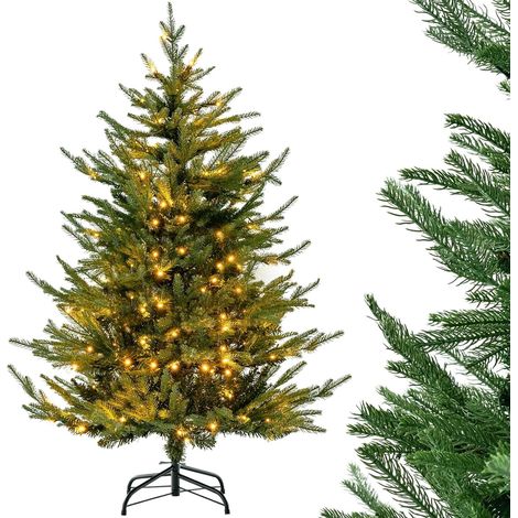 COSTWAY 136cm Árbol de Navidad Artificial, 180 Luces LED Blancas Cálidas, 8 Modos de Iluminación, Árbol de Navidad de Bisagras, 386 Puntas de Rama de PE, Soporte de Metal, Navidad Decoración