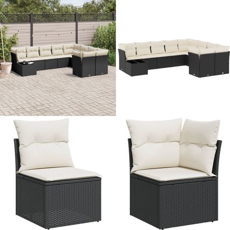 10-tlg. Garten-Sofagarnitur mit Kissen Schwarz Poly Rattan - Gartensortiment - Gartenmöbelset - Rattan Möbel - Outdoor Sofa - Lounge Set - Home & Living (1/5)