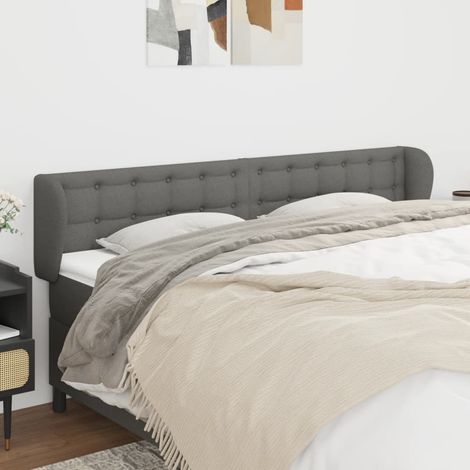 Tête de lit avec oreilles Style Classique Armoire de lit - Gris foncé 183x23x78/88 cm Tissu BV681027 - BonneVie (1/5)