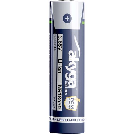 Batería de iones de litio INR18650 Akyga AKY2454 de 3,6 V / 2600 mAh con protección (1/2)