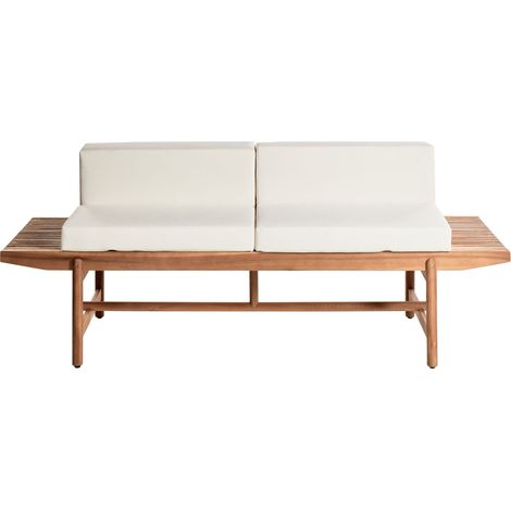 Banc de Jardin Rustique en Bois d'Acacia 210 x 84 cm 2 places avec Coussins Blanc Cassé Bois Clair Giaveno