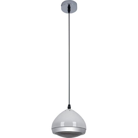 Hängeleuchte Wohnzimmerlampe Pendelleuchte, Retrolampe mit Glasschirm, Pendellampe, Höhenverstellbar, Metall, weiß chrom, E14 Fassung, DxH 17x100 cm
