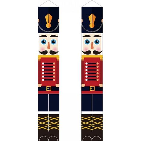 Bannière De Noël - Figurine Soldat Nutcracker - Tissu Oxford 600D Résistant Aux Intempéries - Pour Porte Extérieure Jardin Balcon - 2 Pièces (1/5)