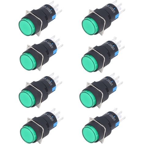 25 Stück Momentan-Drucktaster, selbstverriegelnd, 8-polig, rund, mit Leuchte, 24 V, BEMLA1622DSY, 16 mm (grün) (1/5)