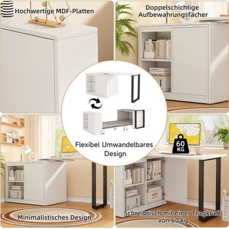 Tableau 2‑en‑1 avec lit escamotable – Cadre et pieds métal, matelas inclus, blanc – Gain de place ingénieux (1/5)