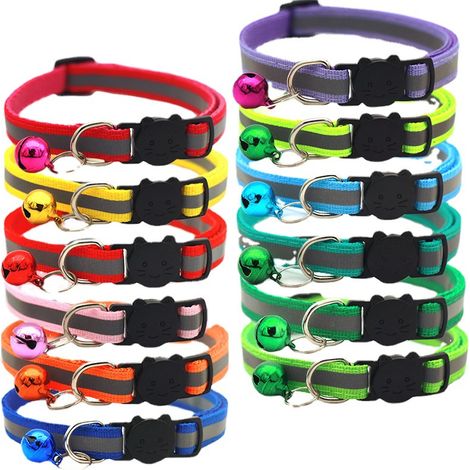 Colliers réfléchissants pour chats, colliers anti-étranglement pour chatons avec clochettes, colliers réglables pour chats, accessoires personnalisés pour chats et animaux de compagnie (12 couleurs). (1/5)