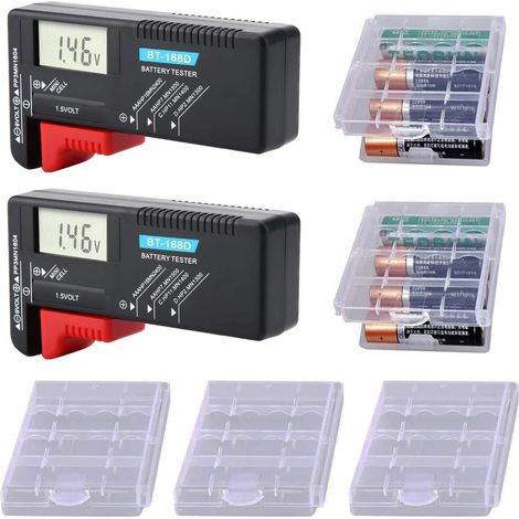 2 Pièces Testeur de Piles,Testeur de Tension de Batterie Universel pour Piles AA/AAA/C/D-1.5V,PP3-9V et Piles Bouton, BT-168D Testeur de Batterie LCD Numérique + Boite de Rangement pour Piles (1/5)