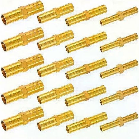 20 Stück Messing-Schlauchverbinder, universelle Schlauchtüllenadapter für Luft/Wasser/Kraftstoff/YouTube-Kabel – auslaufsicher, europäisches und amerikanisches Gewinde S-JXLGV (1/4)