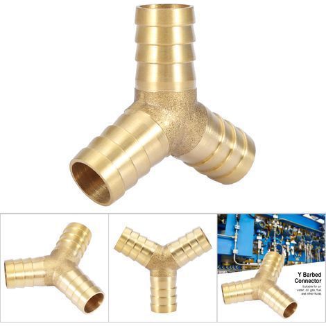 Y-Stück aus Messing, 3-Wege, für Schläuche mit Widerhaken - Luft, Wasser, Gas - Außendurchmesser 14 mm (1 Stück) (1/5)