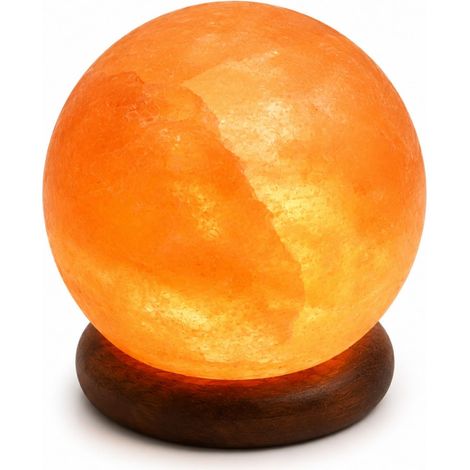 Lampe USB en Cristal de Sel d'Himalaya Naturel Sphère - 100% Authentique - Sculpté à la Main – Base en Bois – Câble Électrique USB Fourni - Environ 500g - Zen’Light, Orange (1/5)