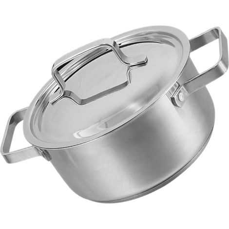 Marmite à double fond épais en inox de 18 cm avec couvercle, pour les soupes, les nouilles et le lait, compatible avec l'induction
