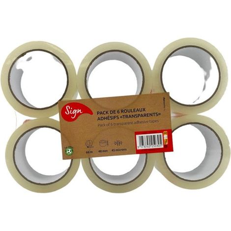 6 rouleaux rubans adhésifs - Transparent - 100mx 48mm - 45 microns (1/2)