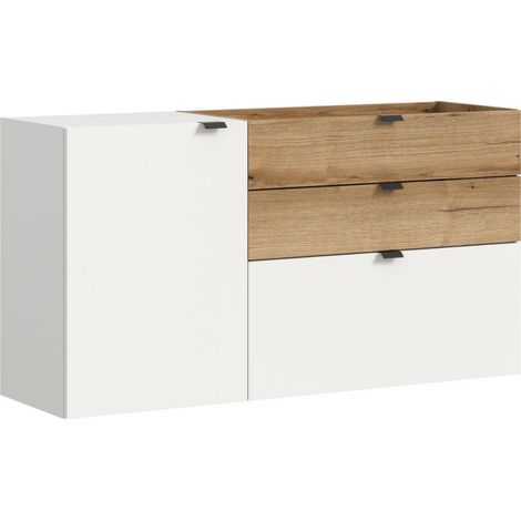 Naro buffet étagère murale 1 porte, 1 porte battante, 1 étagère, 2 tiroirs blanc.