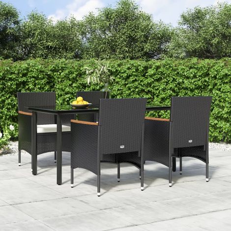 Ensemble Table et Chaise de Jardin avec coussins 5 pcs - Ensemble Table à manger + 4 chaises Noir BV266137 - BonneVie (1/5)