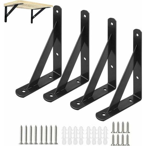 4 Pcs Equerre Etagere Murale Noir 15cm Équerre Triangulaire Support Etagere Murale en Fer Noir avec Vis (1/5)