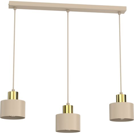 Suspension minimaliste à 3 abat-jour cylindriques beige et dorée E27 Parkla Luminex (1/5)