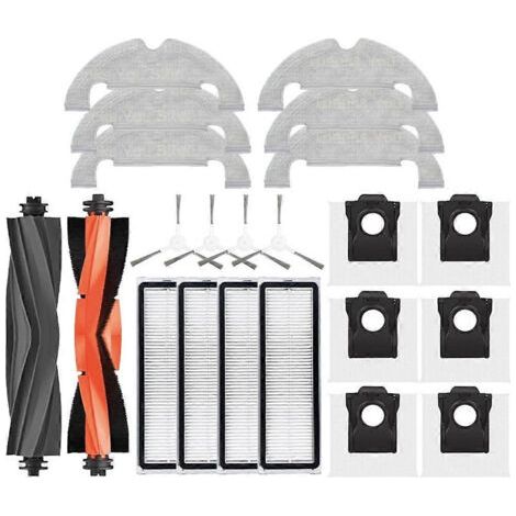 Accessoires pour aspirateur robot Dreame D10 Plus Gen 2 RLD32GD : pièces détachées, brosse principale, filtre HEPA, lingette de nettoyage et sac à poussière.