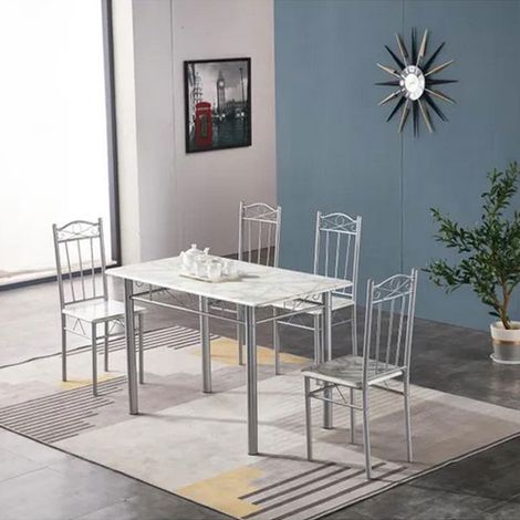 Set tavolo con 4 sedie effetto marmo chiaro 120x70 cm - Salone (1/2)