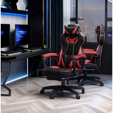 Silla gaming reclinable con reposapiés negra OKMYHOME (1/3)