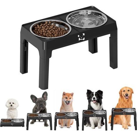 Ecleanfy - Gamelle Chien Surélevées Hauteurs Ajustables,avec 2 Bols, Pliable, Antidérapant, Convient aux Petits, Moyens et Grands Chiens (1/5)