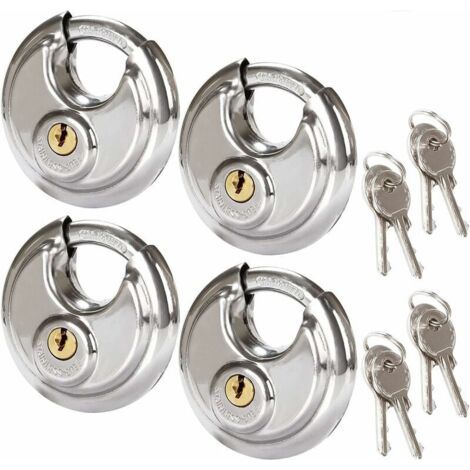 Lot de 4 Cadenas Circulaires de Sécurité, 70MM Cadenas Rond en Acier Inoxydable, Cadenas à Disque Résistant à la Rouille pour les Remises, les Garages, les Remorques (1/4)