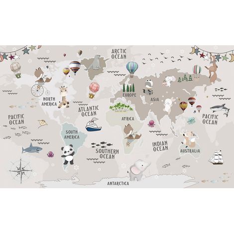 Papier peint panoramique Enfants - Carte du Monde - 195 cm x 119 cm (1/2)