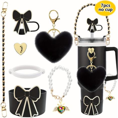 Ensemble d'accessoires romantiques pour gobelet Stanley Cup 40 oz 30 oz (noir) Noir (1/2)