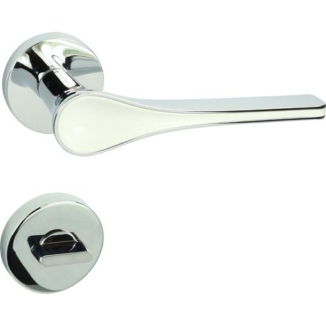 DOMINO Poignée de porte POLARIS R M6 Blanc WC Poignée avec rosace WC Chromé brillant (1/5)